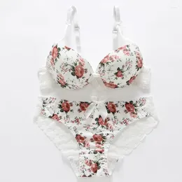 Bras Sets Floral Women Embroidery Lingerie Set Sexy Underwear Push Up Thin Padded Bow Bra Panty