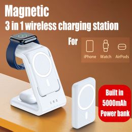 Cases 3 in1 Magnetic Power Bank MacSafe External Auxiliary Battery 15W Wireless Fast Charger Station For iPhone 14 13 12 Apple Watch