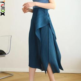 Skirts YUDX Miyake Half Skirt 2024 Spring High Quality Pleated French Casual Peplum Irregular Splicing Side Hem Women's