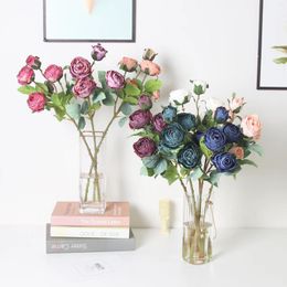 Decorative Flowers Artificial Flower Retro Silk Rose Bouquet 1 Fake 5 Heads Home DIY Decor Party Wedding Valentine's Day Supplies