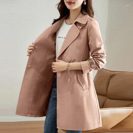 Women's Trench Coats Double Breasted Windbreaker Spring And Autumn 2024 Fashion Long Coat Female Suit Collar Pink