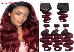 Gagaqueen hair Ombre Brazilian Body Wave With Closure 1b99j Two Tone Ombre Brazilian Human Hair Bundles With Lace Closure1377517