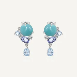 Stud Earrings GEM'S BALLET Natural Amazonite Blue Topaz Gemstone For Women 925 Sterling Silver Handmade Removable