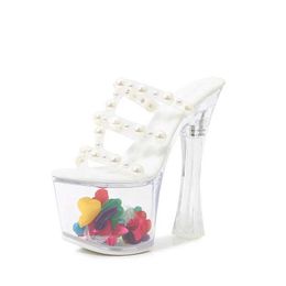 Dress Shoes 20cm Super High-heeled Waterproof Platform Transparent Sandals Crystal Flower Dance Shoes LFD-10367-70 H240425