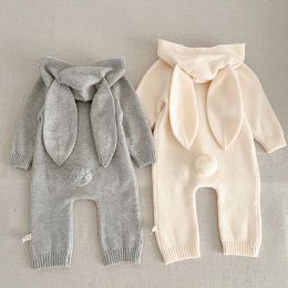 One-Pieces Autumn Winter Newborn Baby Boys Girl Knitted Jumpsuit Solid Color Knitting Hooded Infant Baby Bodysuits Children Knitted Clothes