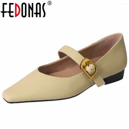 Casual Shoes FEDONAS Elegant Women Genuine Leather Pumps Mary Jane Metal Decoration Soft Comfort Woman