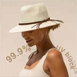 Wide Brim Hats Bucket Hats Classic Panama C Braided Strap Decoration Str Sun HatSimple Unisex Travel Beach Hat J240425