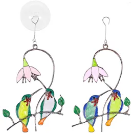 Decorative Figurines 2Pcs Hummingbird Suncatcher Stained Glass Bird Flower Cute Window Hanging Sun Catcher