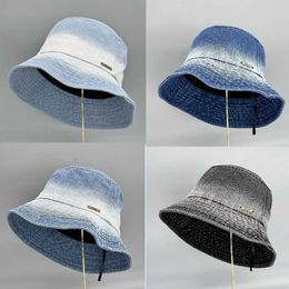 Wide Brim Hats Bucket Hats Washed Denim Bucket Hat Women Fisherman Hat Fashion Gradient Colour Unisex Bob Cs Hip Hop Gorros Men Panama Bucket Hat Outdoor J240425