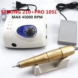 Drills 2021 New Arrival STRONG 210 PRO 105L Handpiece 65W 45000rpm Nail Drills Manicure Machine Pedicure Electric File Bits