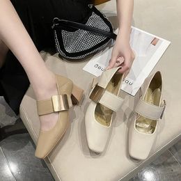 Dress Shoes Summer Trend Women Mid Heels Sandals Chunky Sexy 2024 Fashion Square Toe Shallow Pumps Casual Party