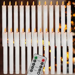 12/18/24PCS Wax LED Flameless Taper Candles with Remote Timer 10.6inch Candlesticks 3D Flickering Flame Window 240417