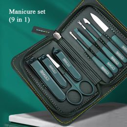 Kits 9Pcs Oblique Nail Clipper Manicure Set Stainless Steel Professional Curved Edge Nail Cutter Tools with Travel Case Pedicure Kit