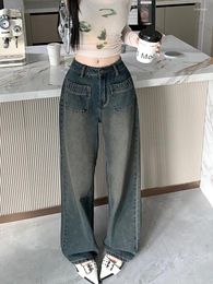 Women's Jeans S-XL Autumn Women Street Wear Blue Long Denim Pants Vintage High Waist Straight Trousers For Womens(L9012