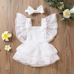 One-Pieces Summer 024M Infant Baby Girls Jumpsuit Baby Girl Bodysuits Cute Cotton Short Sleeve Lace Stitching Toddler Baby Romper