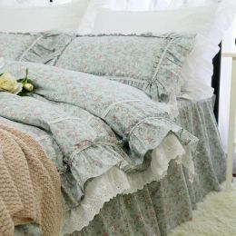 sets Fashion floral print bedding set Luxury lace ruffle duvet cover Embroidery bed set pastoral bedding bedspread queen bedding set