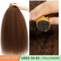 Extensions Brown I Tip Kinky Straight Hair Extensions Cuticles Remy Human Hair Micro Link With Free Beads 1.5cm Keratin Bonds 1226 inch