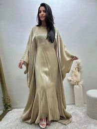 Ethnic Clothing Fashion Shiny Bat Sleeved Muslim Dress Robe Syari Female Full Length Butterflies Abaya Worship Service Wy2001