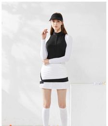 Golf Clothes Set Women Summer Breathable Long Sleeve Anti-Uv T-Shirt Ladies Zipper Polo Shirt Slim Skirt