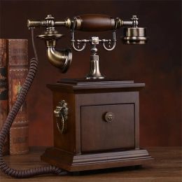 Accessories retro quadrate landline Telephone home house office hotel made of wood Antique Set Classical key vintage fixed phone caller ID