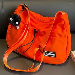 Evening Bags Sweethearts Orange Shoulder Bag Hair Ball Pendant Female Medium Nylon Cloth Eco-friendly Women's Gym Crossbody