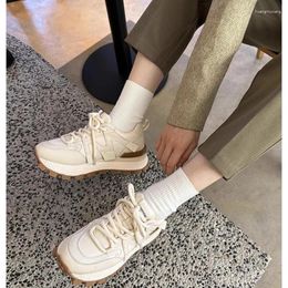 Casual Shoes Sneakers For Girls Thick Soft Anti-Slip Sole Sport Versatile Pure Color Lace-up Flat Running Walking Zapatos Mujer