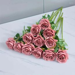 Decorative Flowers 10pcsDusty Rose Pink Roses Artificial Faux Flower LongStems Fake Bouquet For Wedding