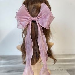 Sweet pearl yarn Bows girls hairpins kids lace gauze ribbon Bows princess hair clip children's day party barrettes accessories Z7881