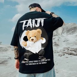 Tai Chi Bear Print T Shirt Men 100 Cotton Summer Short Sleeve Tee Y2k Style Anime Tops Oversized Tees Streetwear 8XL 240418