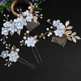 Wedding Hair Jewelry Crystal Wedding Hair Combs Women Bridal Headpiece Pearl Rhinestone Flower Hair Accessories Bride Headwear Party Jewelry Gift d240425