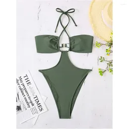 Women's Swimwear Sexy Halter Drawstring Micro Bikini Swimsuit Cut Out Monokini 1 Piece Women Beach Outfits Bikinis Bathing Swimming Suit