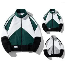 Men's Jackets Color Block Coat Stylish Colorblock With Stand Collar Zipper Closure Mid Length Winter Jacket For Fall/winter