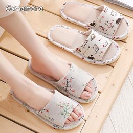 Slippers Comemore Comfortable Women's Slipper Home Shoe Flip Flop Flat Slides For Women Non-slip Flax Living Room Shoes