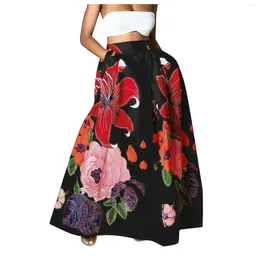 Skirts Summer Autumn Floral Bohemian Skirt High Waist Loose Swing A-line Long For Women Holiday Beach Maxi With Pocket