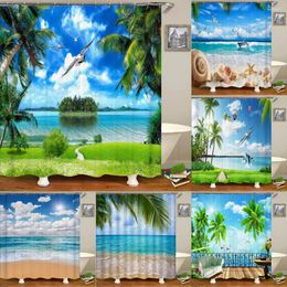 Shower Curtains Sea Beach Scenery Printed Curtain Waterproof 3D Coastal Sunny Landscape Bathroom With 12 Hooks Home Decoration