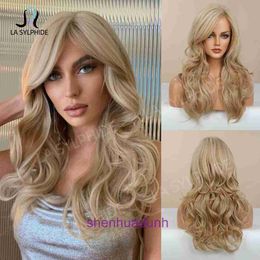 Genuine hair wigs online store Partial chemical Fibre long curly golden mixed Colour big wave mechanism net red medium fluffy wig female