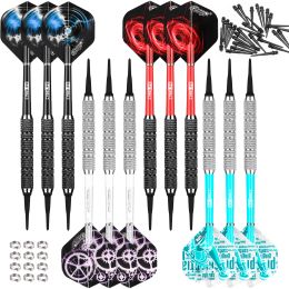 Darts CyeeLife 16g Soft tip darts 12 Packs,12 PVC Shafts 4 Colors+12 Flights+30 Plastic Points+Metal Rings