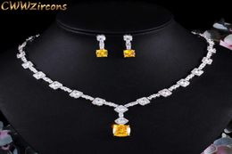 Gorgeous Square Drop Yellow Cubic Zircon Party Necklace Jewlery Set for Women Wedding Bridal Costume Accessories T504 2107144359792
