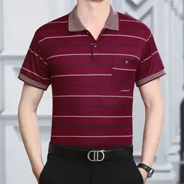 Men's Polos Fashion Lapel Pockets Spliced All-match Striped Polo Shirts Clothing 2024 Summer Loose Casual Tops Korean Tee Shirt