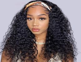 Water Wave Black Hair Women Headband Wig Fashion Loose Curly Non Lace Wigs For Women Easy Wear Head Band Wig3401512
