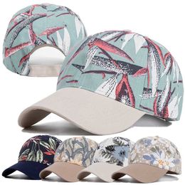 Ball Caps New Fashion Women Cap Flowers And Foliage Print Baseball Cap Female Outdoor Streetwear Caps Hats J240425