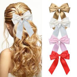 INS Children satin Bows hairpins kids long ribbon double Bow hair clip boutique teenagers accessories girls princess barrettes Z7875