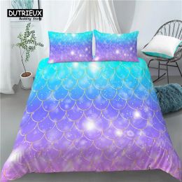 sets Luxury 3D Mermaid Scales Print Home Living 2/3Pcs Comfortable Duvet Cover PillowCase Bedding Set Queen and King EU/US/AU Size