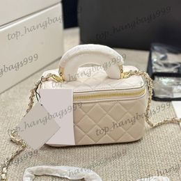 Black White Luxury Lambskin 24Ss Suitcase Makeup Vanity Box Bags Mirror Top Handle Tote Classic Quilted Zipper Card Holder Purse Gold Chain Crossbody Pocket 18x12cm