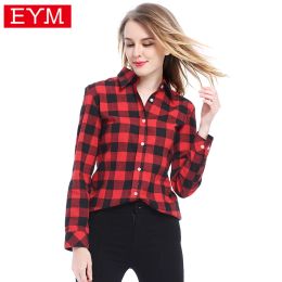 Shirt Women's Plaid Shirts 2021 New Ladies Casual Loose Red Black Check Tops College Style Blouses Lady Long Sleeve Blouse Blusas
