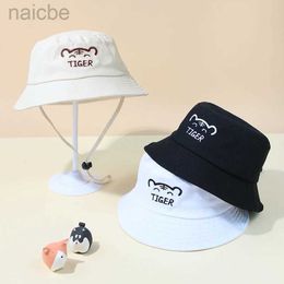 Caps Hats Cute Tiger Embroidered Baby Bucket Hat for Boy Girl Simple Solid Color Infant Fisherman Cap Summer Toddler Kids Panama Sun Hats d240425