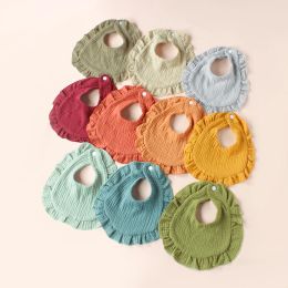 Accessories Factory Direct Kids Bib 100% Cotton Double Layer Waterproof Baby Saliva Towel Comfort Ruffle Drop Shape Children Bibs