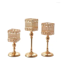 Candle Holders Wedding Centerpieces Candelabra Party Decorations Crystal Candlestick Shiny Gold Square For Home Decor