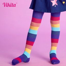 Leggings VIKITA Children Striped Tights Girl Cotton Knitted Pantyhose Kids Colourful Stocking Girls Christmas New Year Tights Kids Clothes