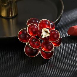 Brooches French Elegant Vintage Double-decked Red Glazed Flower For Women Temperament Large Corsage Coat Dress Accessories Pin